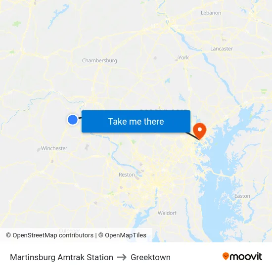 Martinsburg Amtrak Station to Greektown map