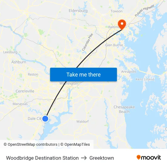 Woodbridge Destination Station to Greektown map