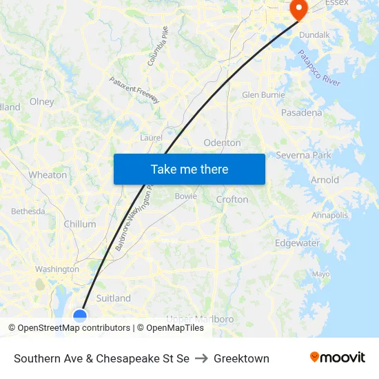 Southern Ave & Chesapeake St Se to Greektown map