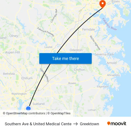 Southern Ave & United Medical Cente to Greektown map
