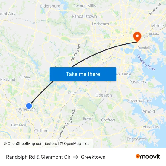 Randolph Rd & Glenmont Cir to Greektown map