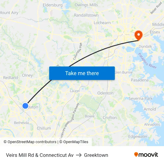 Veirs Mill Rd & Connecticut Av to Greektown map