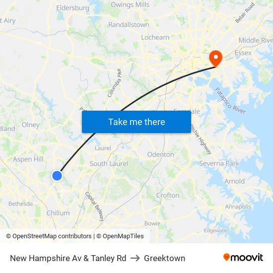 New Hampshire Av & Tanley Rd to Greektown map