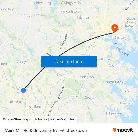 Veirs Mill Rd & University Bv to Greektown map