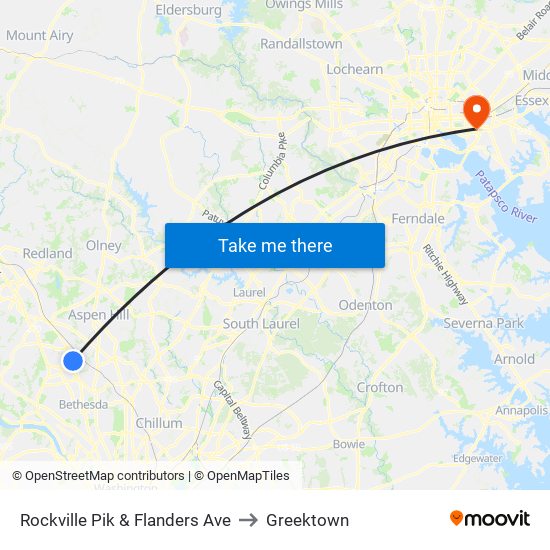 Rockville Pik & Flanders Ave to Greektown map