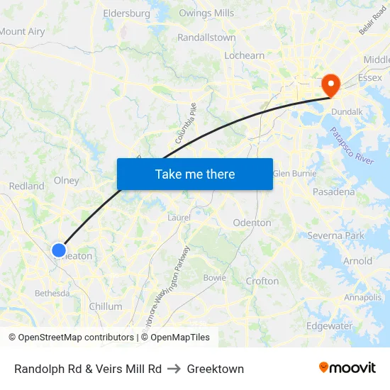 Randolph Rd & Veirs Mill Rd to Greektown map