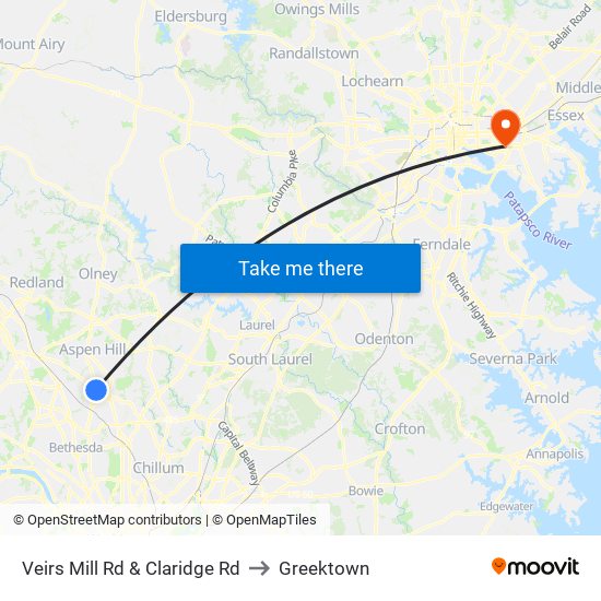 Veirs Mill Rd & Claridge Rd to Greektown map