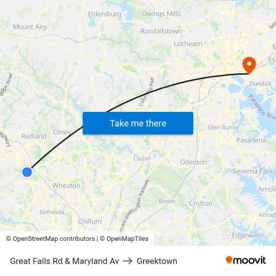 Great Falls Rd & Maryland Av to Greektown map