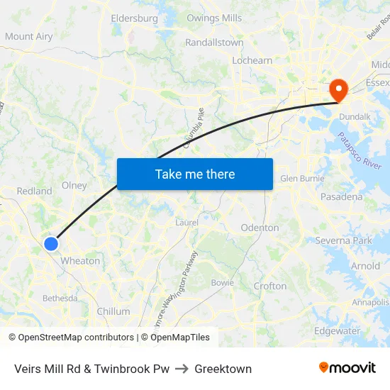 Veirs Mill Rd & Twinbrook Pw to Greektown map