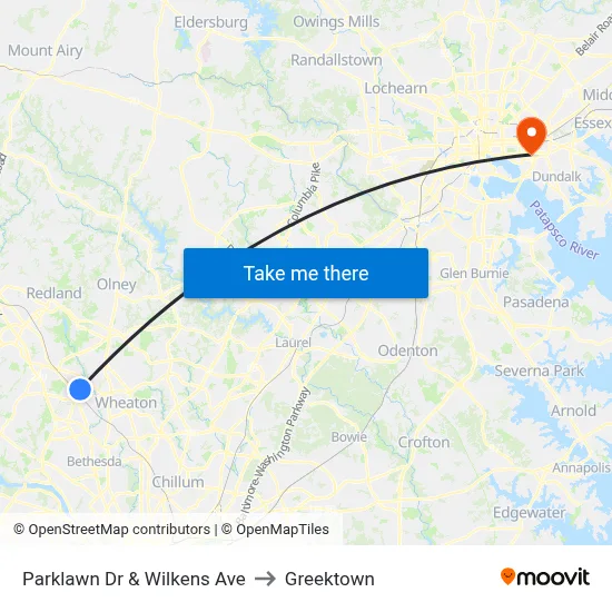 Parklawn Dr & Wilkens Ave to Greektown map