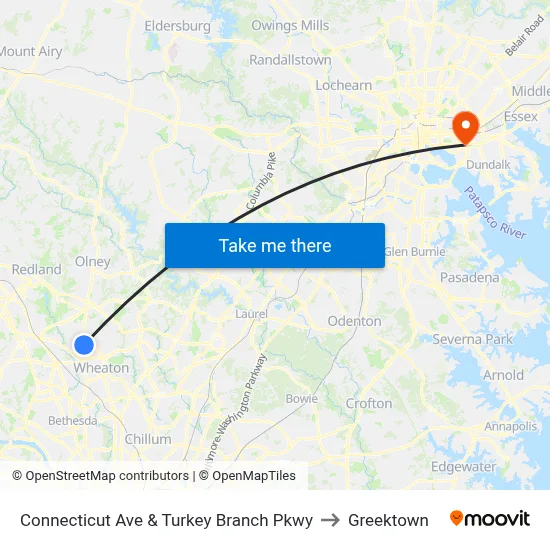 Connecticut Ave & Turkey Branch Pkwy to Greektown map