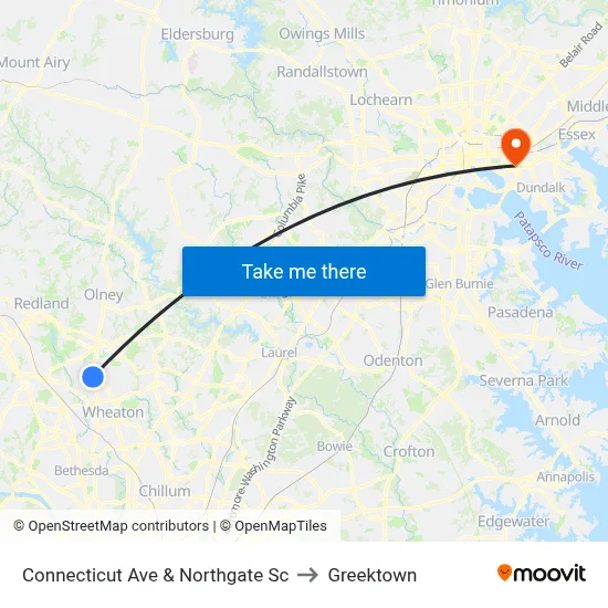 Connecticut Ave & Northgate Sc to Greektown map