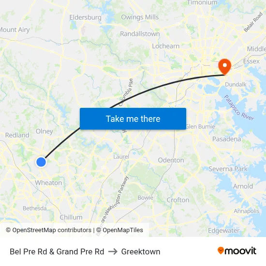 Bel Pre Rd & Grand Pre Rd to Greektown map