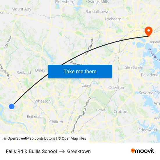 Falls Rd & Bullis School to Greektown map