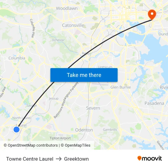 Towne Centre Laurel to Greektown map