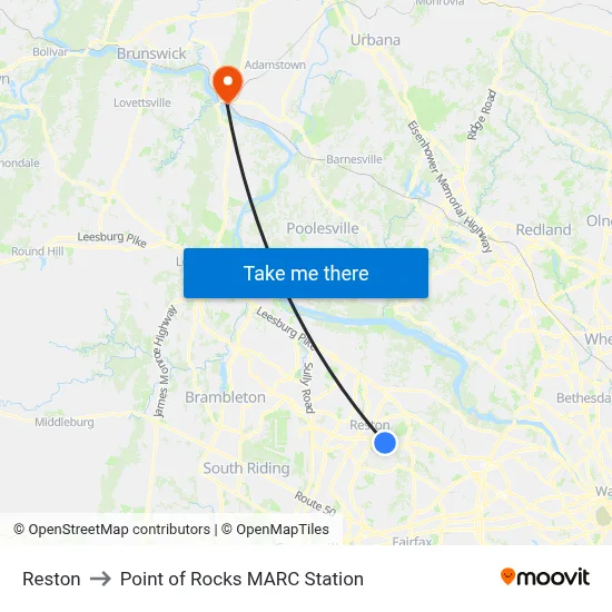 Reston to Point of Rocks MARC Station map