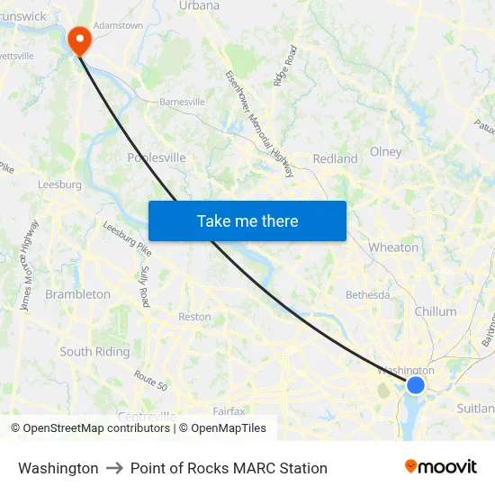 Washington to Point of Rocks MARC Station map