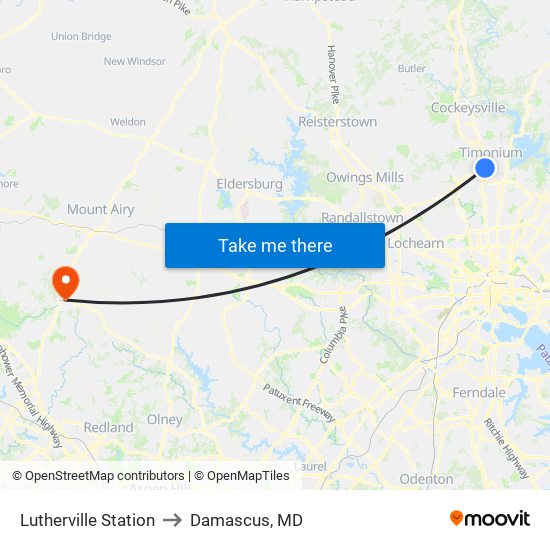 Lutherville Station to Damascus, MD map