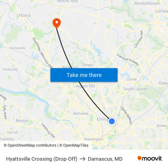 Hyattsville Crossing (Drop-Off) to Damascus, MD map