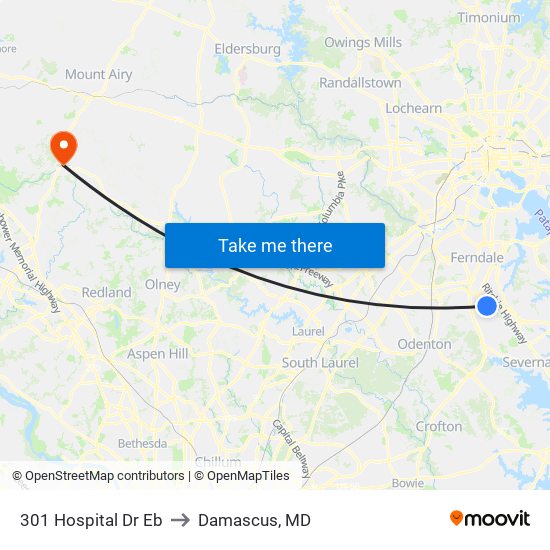 301 Hospital Dr Eb to Damascus, MD map