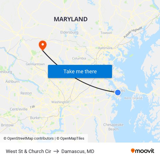 West St & Church Cir to Damascus, MD map