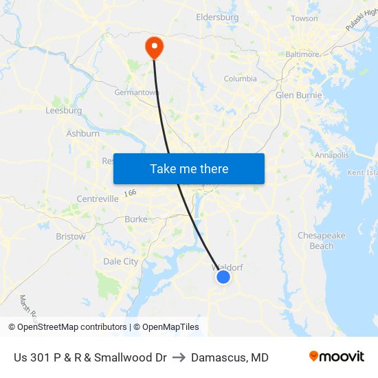 Us 301 P & R & Smallwood Dr to Damascus, MD map