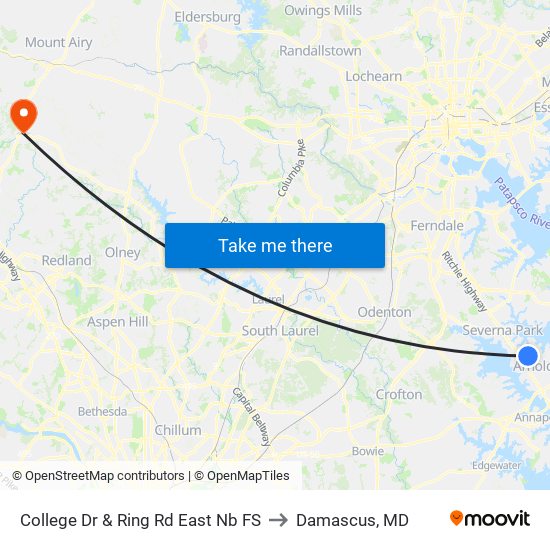 College Dr & Ring Rd East Nb FS to Damascus, MD map