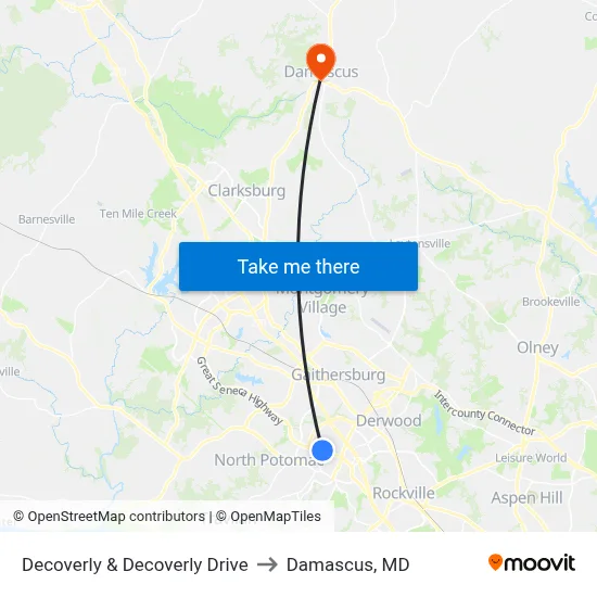 Decoverly & Decoverly Drive to Damascus, MD map