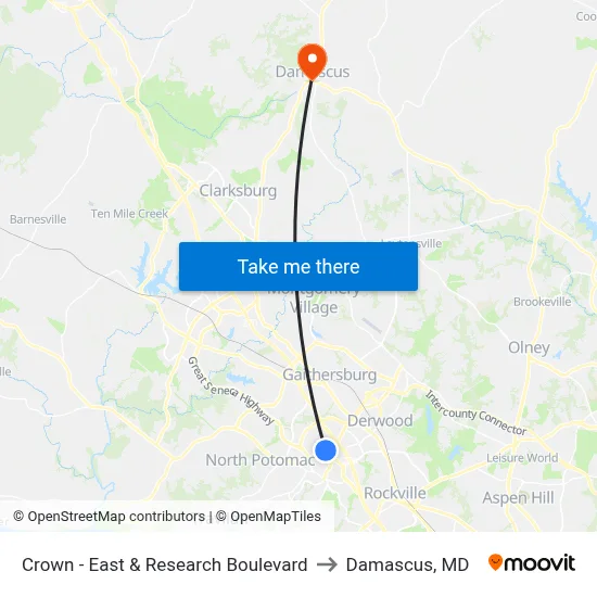 Crown - East & Research Boulevard to Damascus, MD map