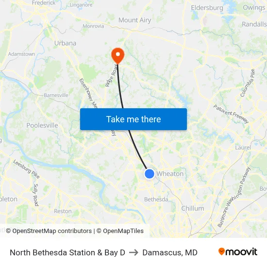 North Bethesda Station & Bay D to Damascus, MD map
