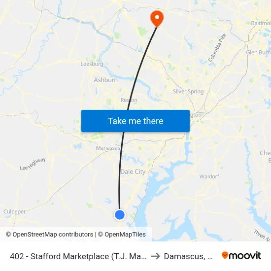 402 - Stafford Marketplace (T.J. Maxx) to Damascus, MD map