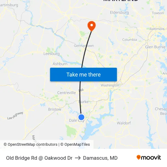 Old Bridge Rd @ Oakwood Dr to Damascus, MD map
