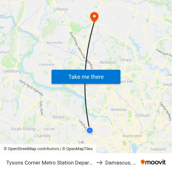 Tysons Corner Metro Station Departures to Damascus, MD map