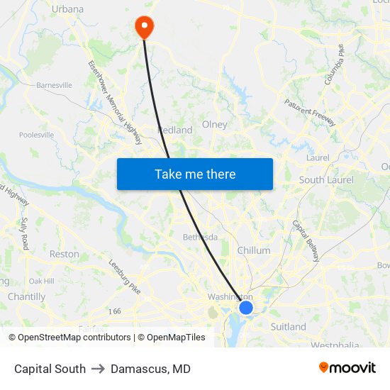 Capital South to Damascus, MD map