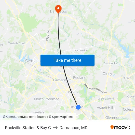 Rockville Station & Bay G to Damascus, MD map