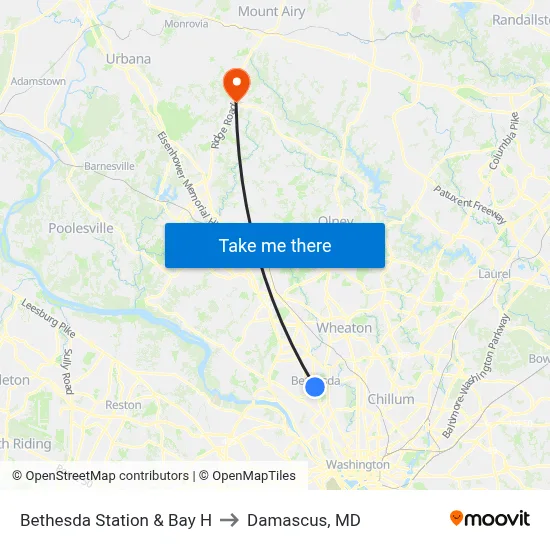 Bethesda Station & Bay H to Damascus, MD map