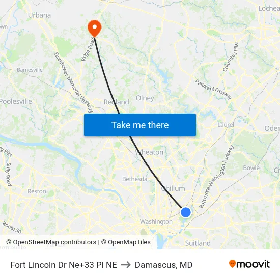 Fort Lincoln Dr Ne+33 Pl NE to Damascus, MD map