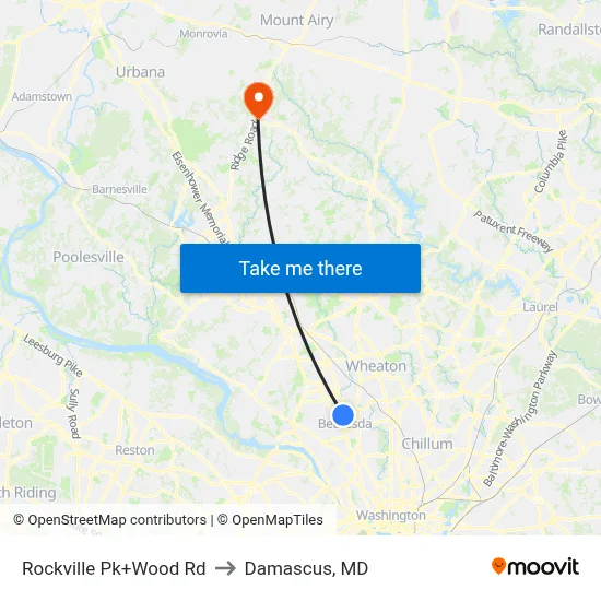 Rockville Pk+Wood Rd to Damascus, MD map