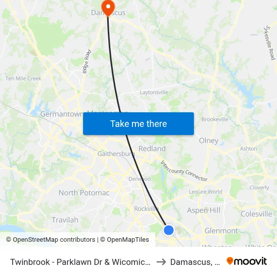 Twinbrook - Parklawn Dr & Wicomico Ave to Damascus, MD map