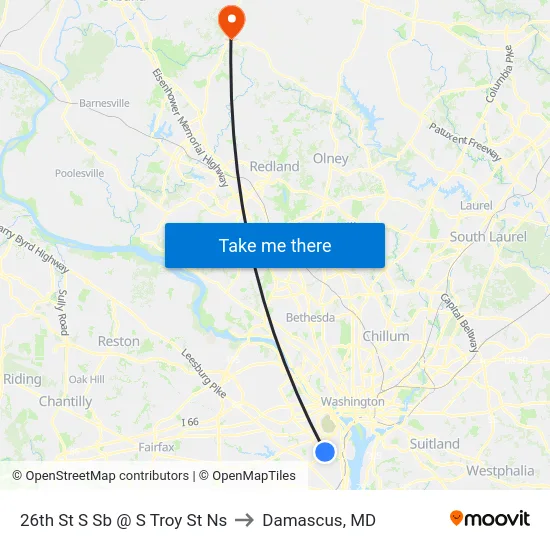 26th St S Sb @ S Troy St Ns to Damascus, MD map