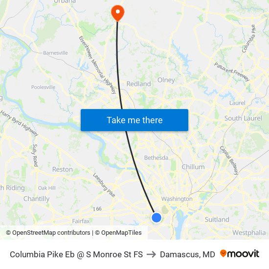 Columbia Pike Eb @ S Monroe St FS to Damascus, MD map