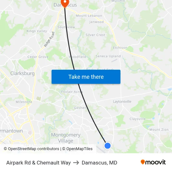 Airpark Rd & Chemault Way to Damascus, MD map