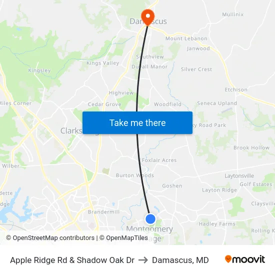 Apple Ridge Rd & Shadow Oak Dr to Damascus, MD map
