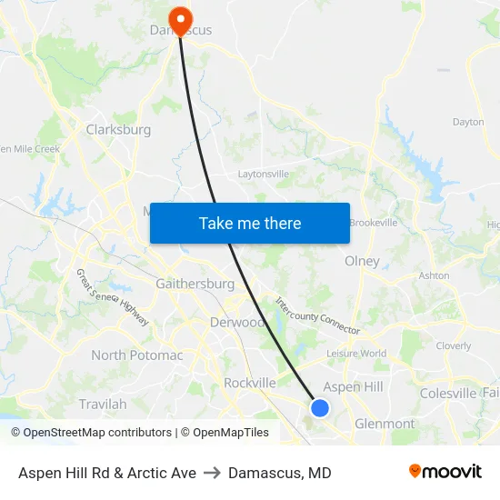 Aspen Hill Rd & Arctic Ave to Damascus, MD map