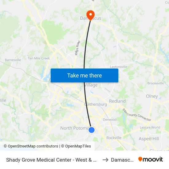 Shady Grove Medical Center - West & Medical Center Way to Damascus, MD map