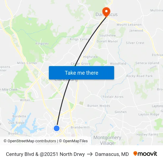Century Blvd & @20251 North Drwy to Damascus, MD map