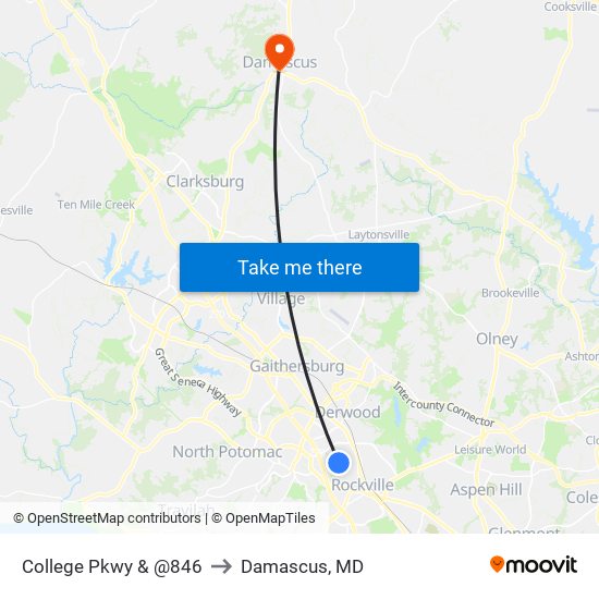 College Pkwy & @846 to Damascus, MD map