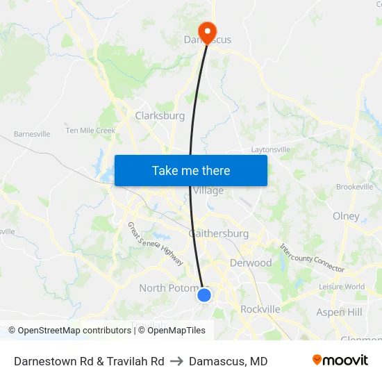 Darnestown Rd & Travilah Rd to Damascus, MD map