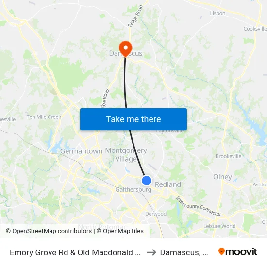 Emory Grove Rd & Old Macdonald Rd to Damascus, MD map