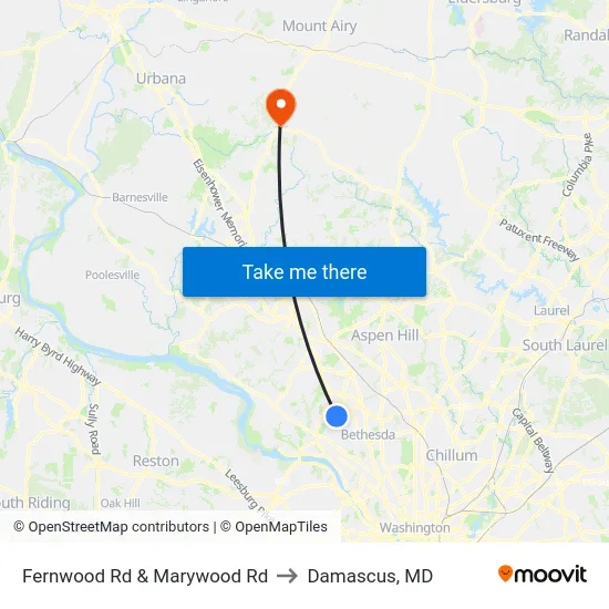 Fernwood Rd & Marywood Rd to Damascus, MD map